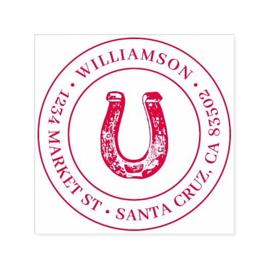 Landelijk Rustiek Hoefijzer Rond Terugkeeradres Zelfinktende Stempel (Design)