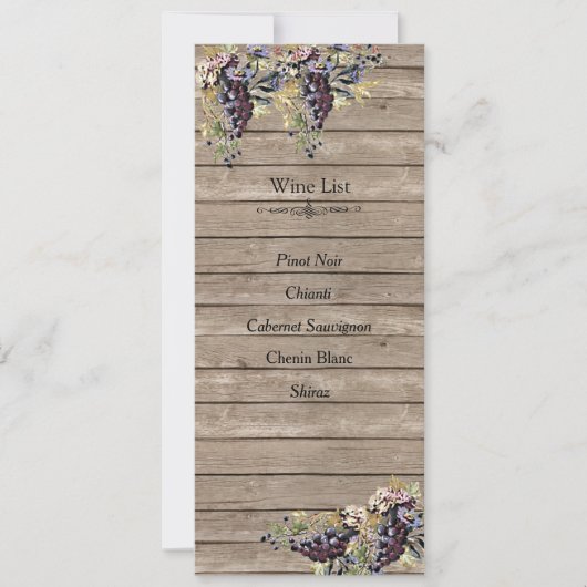 Landelijk rustiek, hout, wijngaard, wijnlijst (Voorkant)