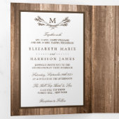 Landelijk Rustiek Initialen Tak & Houten Bruiloft Drieluik Uitnodiging (Binnenzijde eerst)