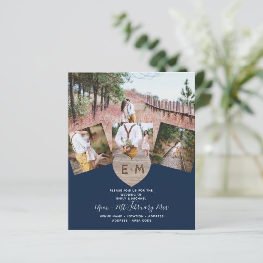 Landelijk Rustieke Foto Gesneden Hart Monogram Bru (Staand voorkant)