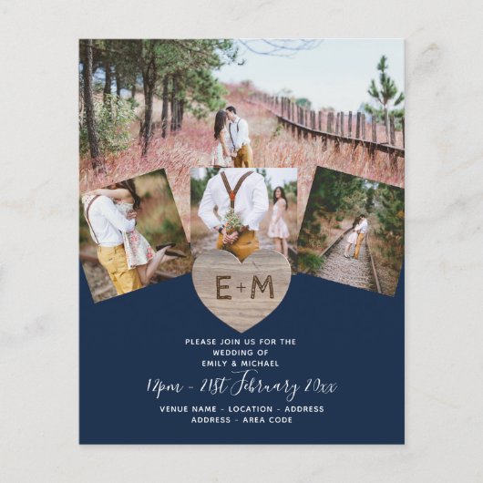 Landelijk Rustieke Foto Gesneden Hart Monogram Bru (Voorkant)