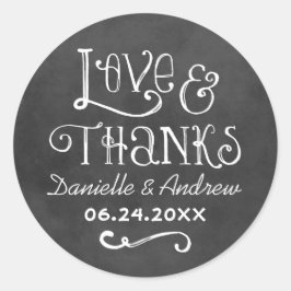 Landelijk Schrift Liefde en Dank Krijtbord Ronde Sticker