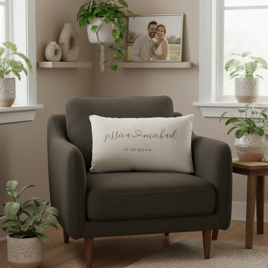 Landelijk Schuingeschreven Hart Namen Trouwdatum T Kussen