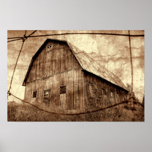 Landelijk sepia landelijke schuur vintage textuur poster