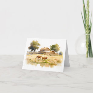 Landelijk tafereel met Koeien en water blanco begr Kaart