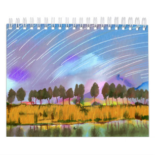 Landelijk tafereel met sterrenpaden landschap wate kalender
