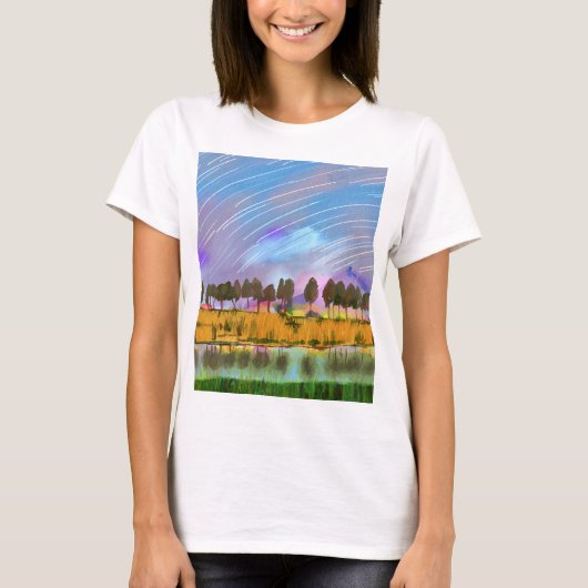 Landelijk tafereel met sterrenpaden landschap wate t-shirt (Voorkant)