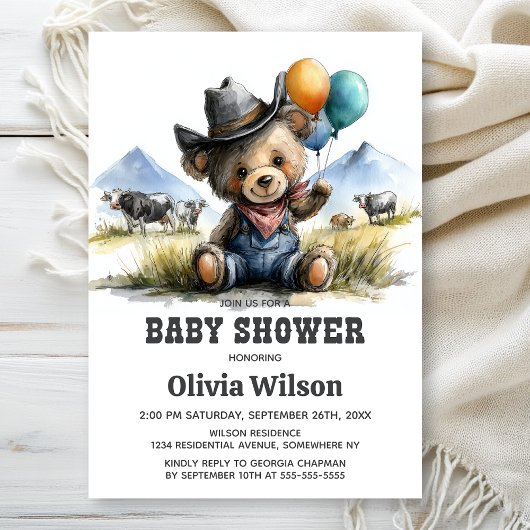 Landelijk teddybeer babyshower uitnodiging