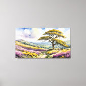 Landelijk Uitzicht met eikenboom, heuvels en heide Canvas Afdruk (Voorkant)