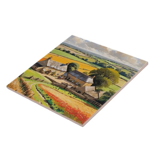 Landelijk Uitzicht Rustiek Scene Boerderij Landsch Tegeltje (Zijkant)