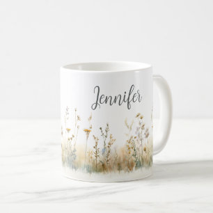 Landelijk veld met wilde bloemen monogram koffiemok