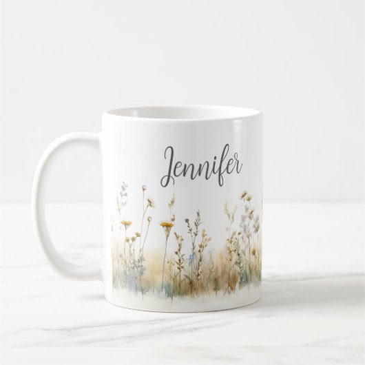 Landelijk veld met wilde bloemen monogram koffiemok (Links)