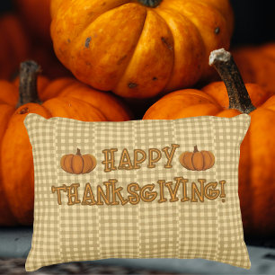 Landelijk vintage neutraal geruit Thanksgiving pom Accent Kussen