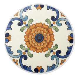 Landelijk Volk Bloem Mediterraan Blauw Oranje Keramische Knop