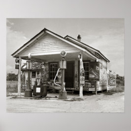 Landelijk vulstation, 1939. Oude foto Poster