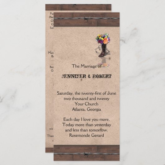 Landelijk Western-Barbed Wire Weddenprogramma Programmakaart (Voorkant / Achterkant)