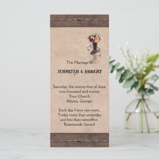 Landelijk Western-Barbed Wire Weddenprogramma Programmakaart (Staand voorkant)