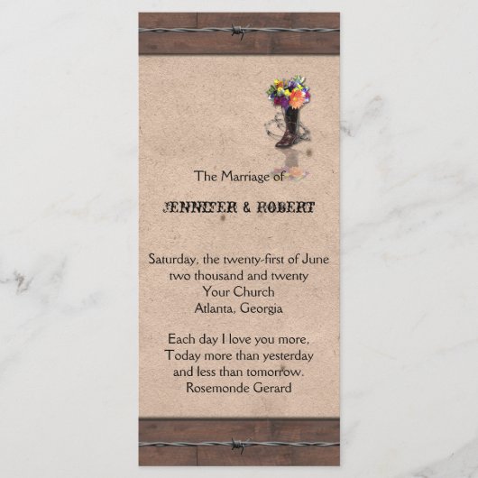 Landelijk Western-Barbed Wire Weddenprogramma Programmakaart (Voorkant)