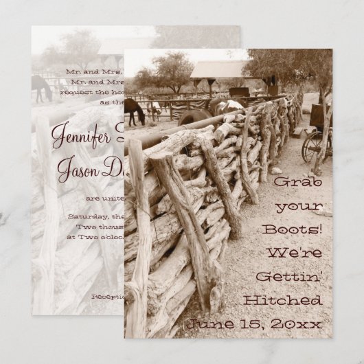 Landelijk Western paard Corral Wedding Invitatie Kaart (Voorkant / Achterkant)