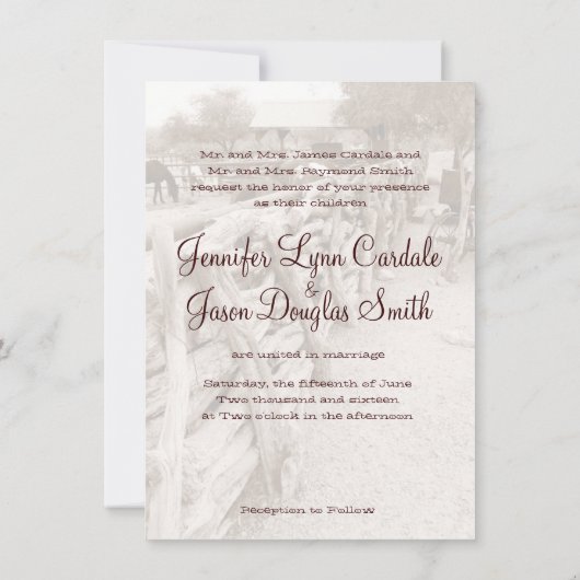 Landelijk Western paard Corral Wedding Invitatie Kaart (Achterkant)