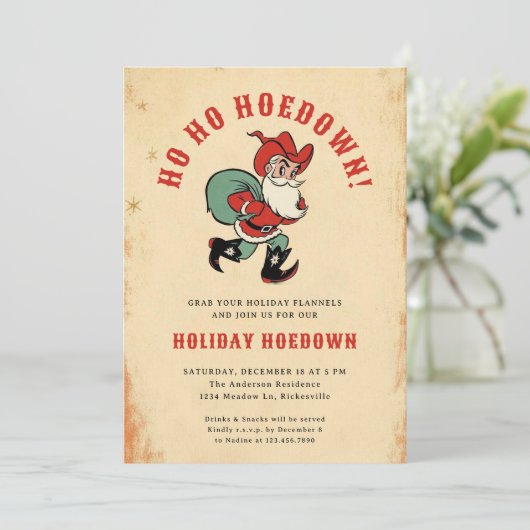 Landelijk Westerne Hoedown Christmas Santa Holiday Kaart (Staand voorkant)