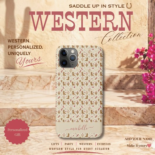 Landelijk Westers Handgetekend Patroon met Schrift Case-Mate iPhone Case