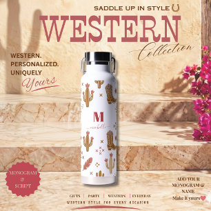 Landelijk Westers Handgetekend Patroon Monogram Sc Waterfles