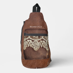 Landelijk Westers Leer en Antieke Kant Sling Bag