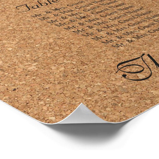 Landelijk wijnkurk bruiloft monogram zitplaatskaar poster (Hoek)