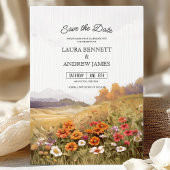Landelijk wilde bloemen landschap save the date kaart