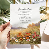Landelijk wilde bloemen landschap save the date kaart