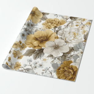Landelijk Wit Geel Botanisch Vintage Bloemmotief Cadeaupapier