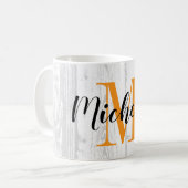 Landelijk wit houtnerfprint met eigen monogram koffiemok (Voorkant links)