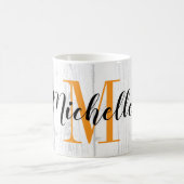 Landelijk wit houtnerfprint met eigen monogram koffiemok (Center)