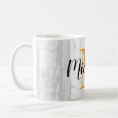 Landelijk wit houtnerfprint met eigen monogram koffiemok (Links)