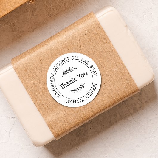 Landelijk witte handgemaakte bedankt ronde sticker