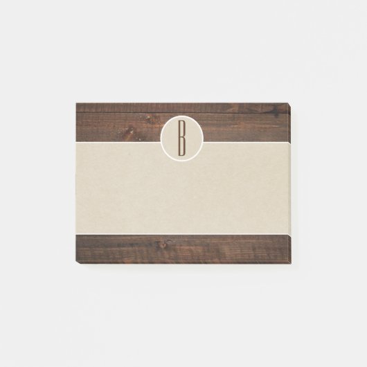 Landelijk Wood & Brown Kraft Roestig Monogram Init Post-it® Notes (Voorkant)