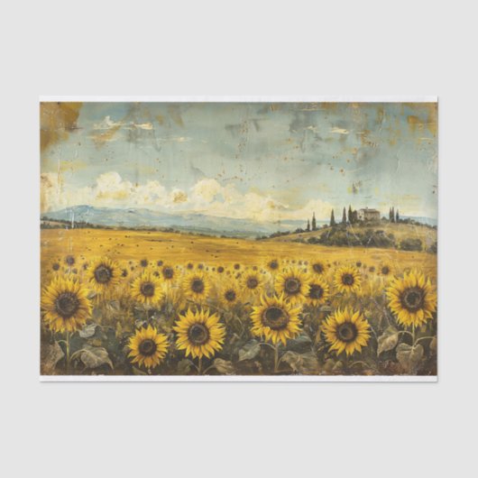 Landelijk Zonnebloemveld Vervallen Decoupage Tissuepapier (Voorkant)