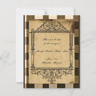 Landelijk zwart sepia geruit Save the Date Kaart