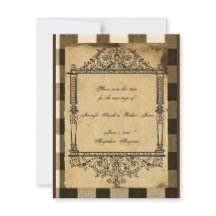 Landelijk zwart sepia geruit save the date kaartje