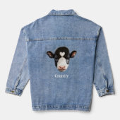 Landelijk zwart-wit koeiengezicht denim jacket (Achterkant)