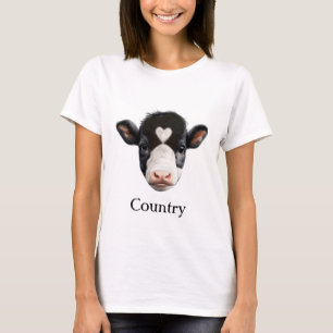 Landelijk zwart-wit koeiengezicht t-shirt