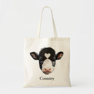 Landelijk zwart-wit koeiengezicht tote bag