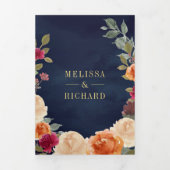 Landelijke Aardse Bloemenkrans QR Code Marine Huwe Drieluik Uitnodiging (Cover)