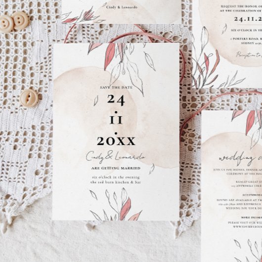 Landelijke Aardse Waterverf Bloemen Bruiloft Save The Date