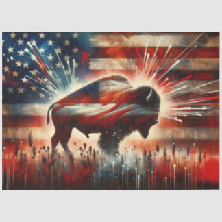 Landelijke Amerikaanse vlag met Bizon Decoupage Tissuepapier