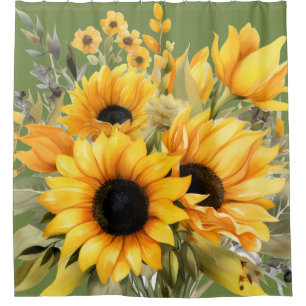 Landelijke Amerikaanse zonnebloem douchegordijnen