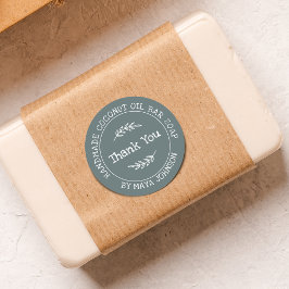 Landelijke balsemgroene handgemaakte bedankkaart ronde sticker