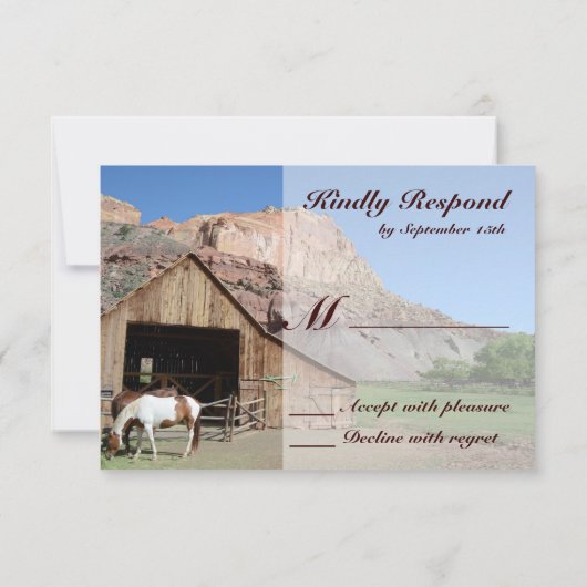 Landelijke Barn Stable Horses Weddenschap RSVP-kaa RSVP Kaartje (Achterkant)