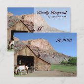 Landelijke Barn Stable Horses Weddenschap RSVP-kaa RSVP Kaartje (Voorkant / Achterkant)